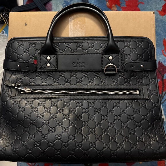 GUCCI WEB LEATHER BUSINESS SHOULDER BAG HANDBAG SATCHEL BRIEFCASE MEN WOMEN - Picture 1 of 4